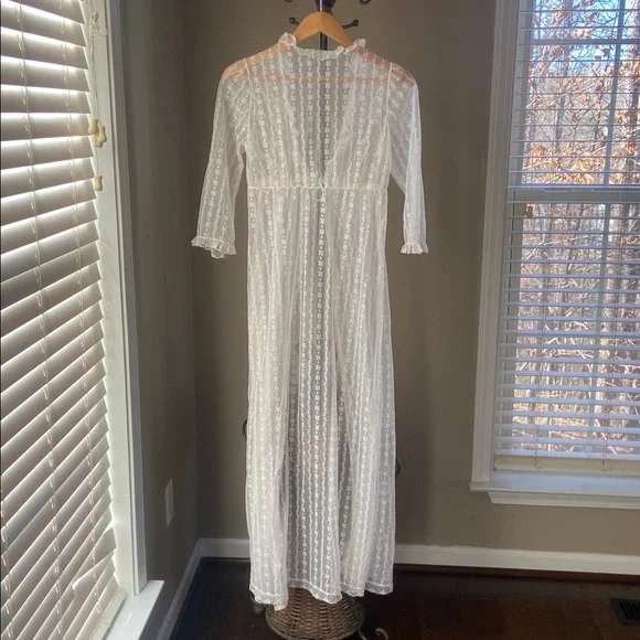 Nan Flower Vintage Sheer Nylon Robe Floral Lace  Lingerie White Sz S - Picture 3 of 7